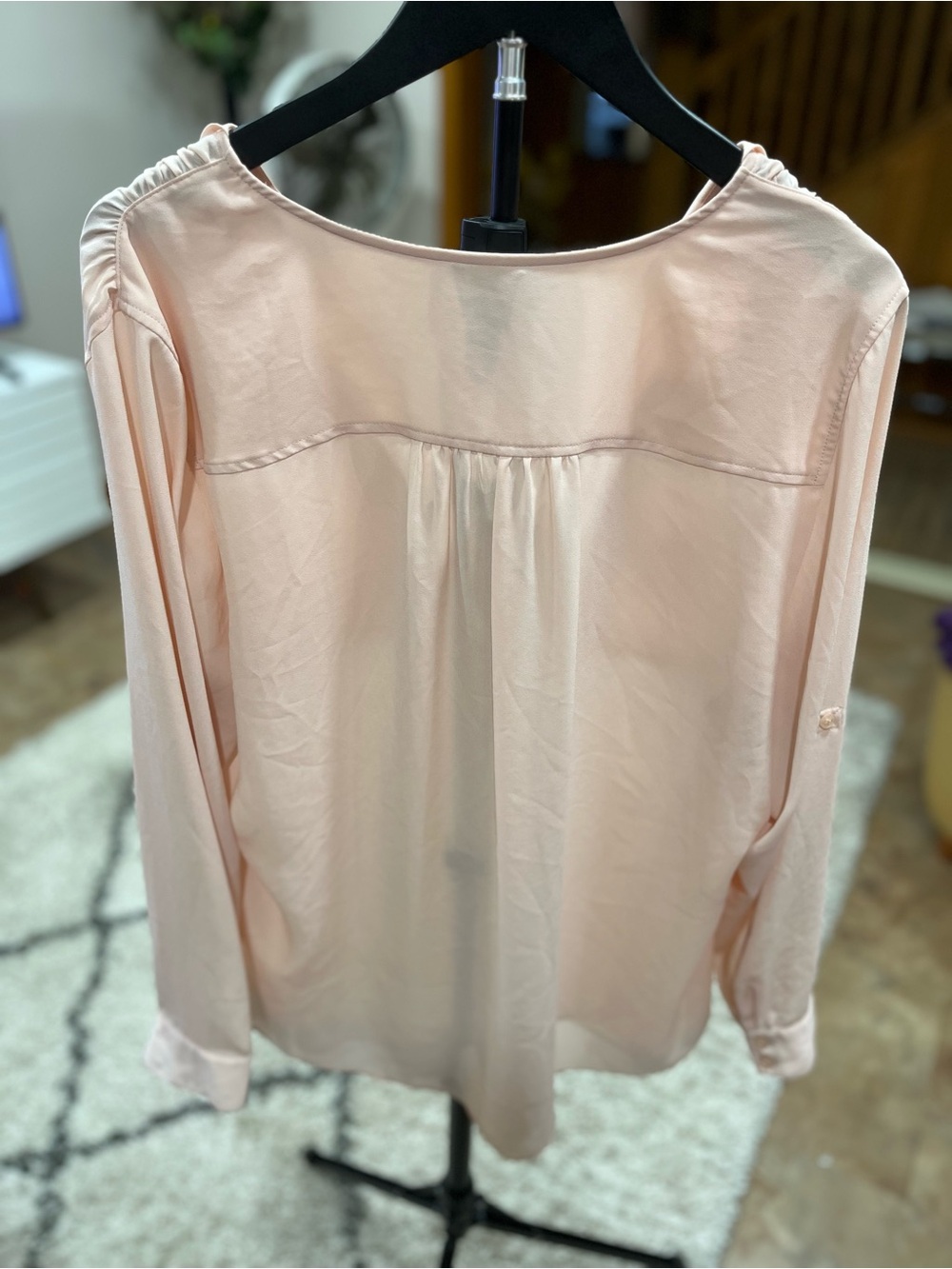 Lord & Taylor Soft Pink Ruffle Front Blouse - Picture 3 of 3